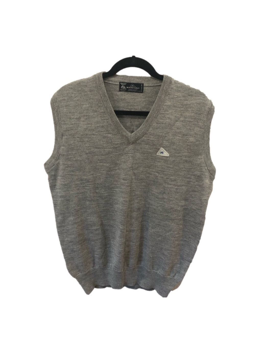 Monte Carlo Size 40 gray wool v-neck sleeveless sweater/vest. Hand-washable